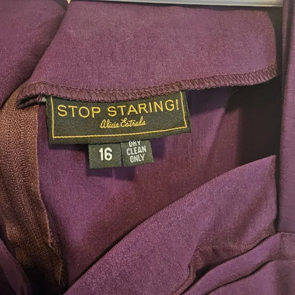 Unique Vintage Stop Staring ALTERED Cap Sleeve Swing Dress Purple Plus Size 16 - Picture 3 of 4